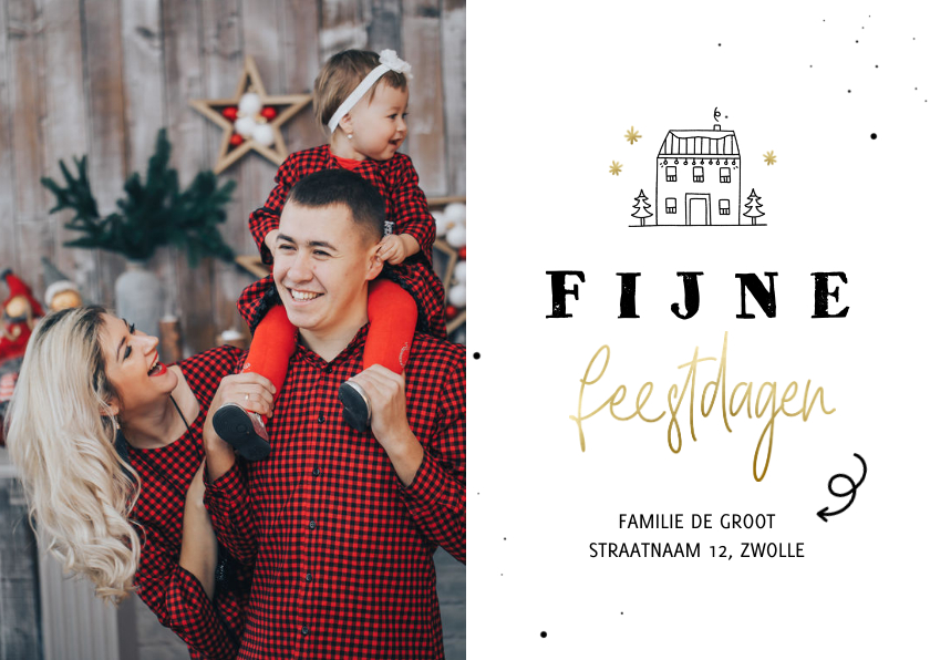 Kerst verhuiskaartje lijntekening huisje fijne feestdagen - Kerstkaarten Kerstkaarten - Kerst verhuiskaartje lijntekening huisje fijne feestdagen