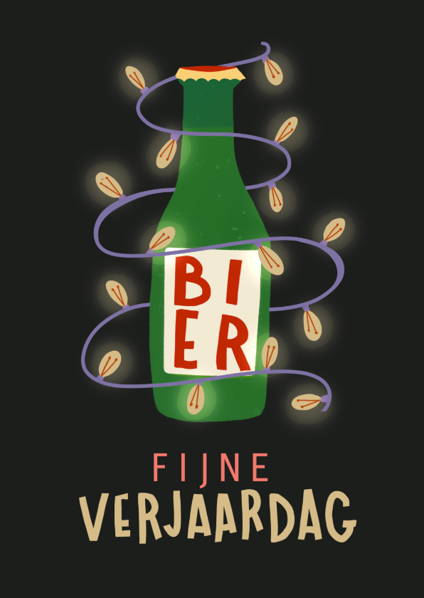 Kerstkaarten - Kerst verjaardagskaart bier met lampjes