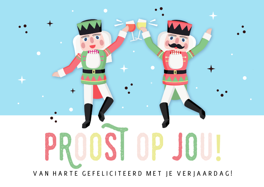 Kerstkaarten - Kerst verjaardagskaart met proostende notenkrakers