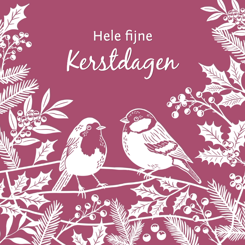 Kerst vink en roodborstje met kerstgroen papierknipkunst - Kerstkaarten Kerstkaarten - Kerst vink en roodborstje met kerstgroen papierknipkunst