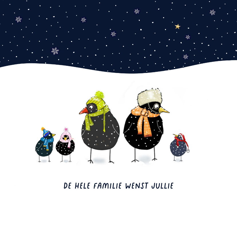 Kerstkaarten - Kerst - Vogel familie