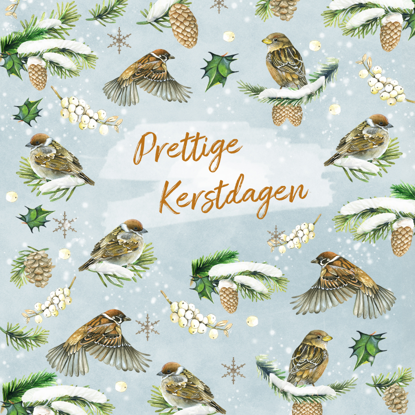 Kerst vogeltjes in de sneeuw - Kerstkaarten Kerstkaarten - Kerst vogeltjes in de sneeuw