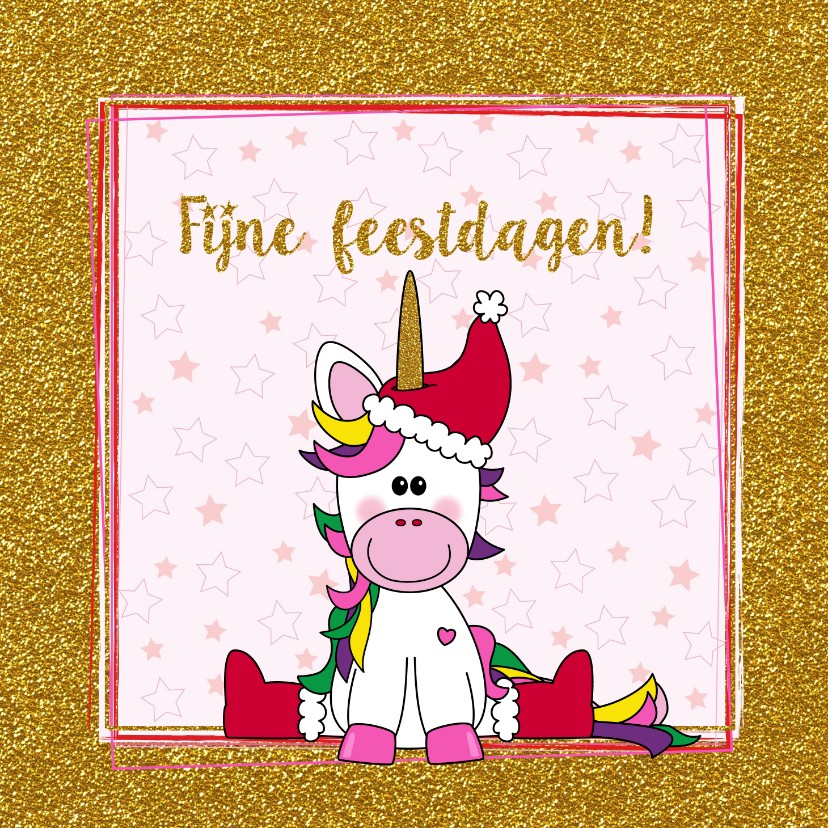 Kerst vrolijke kaart met een schattige unicorn met kerstmuts - Kerstkaarten Kerstkaarten - Kerst vrolijke kaart met een schattige unicorn met kerstmuts