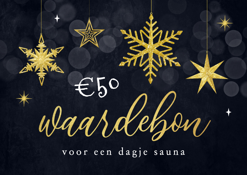 Kerst waardebon sterren sneeuw goud glitters - Kerstkaarten Kerstkaarten - Kerst waardebon sterren sneeuw goud glitters