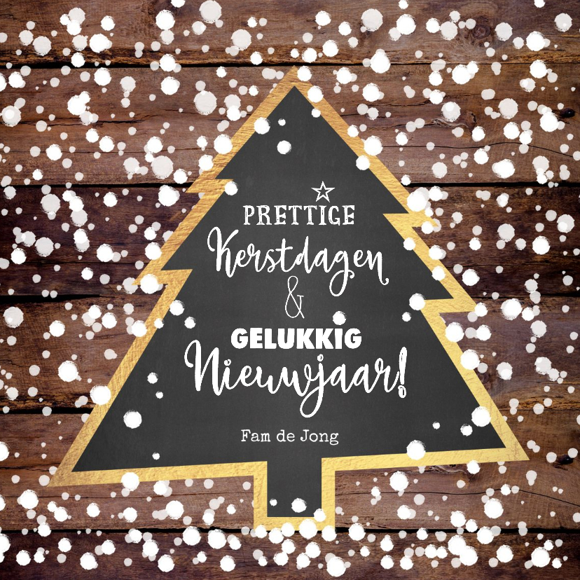 Kerst winterse kaart houtlook en kerstboom krijtbord - Kerstkaarten Kerstkaarten - Kerst winterse kaart houtlook en kerstboom krijtbord