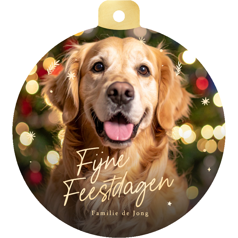 Kerstbal kaart met grote foto van je huisdier en sterren - Kerstkaarten Kerstkaarten - Kerstbal kaart met grote foto van je huisdier en sterren