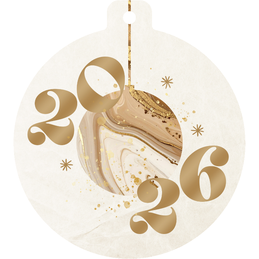 Kerstbal kerstkaart 2026 met marmeren bal - Kerstkaarten Kerstkaarten - Kerstbal kerstkaart 2026 met marmeren bal