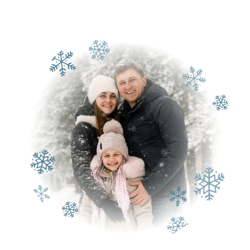 Kerstkaarten - Kerstbal kerstkaarten met grote foto en sneeuwvlokken