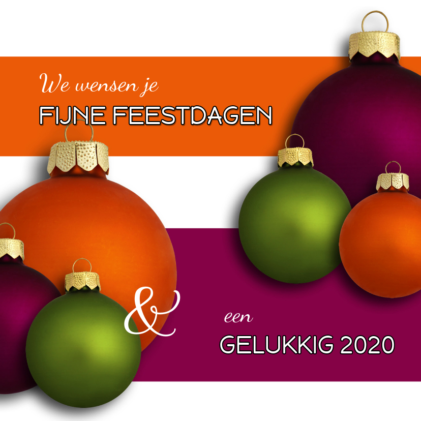 Kerstkaart Kerstballen paars oranje groen - Kerstkaarten Kerstkaarten - Kerstkaart Kerstballen paars oranje groen