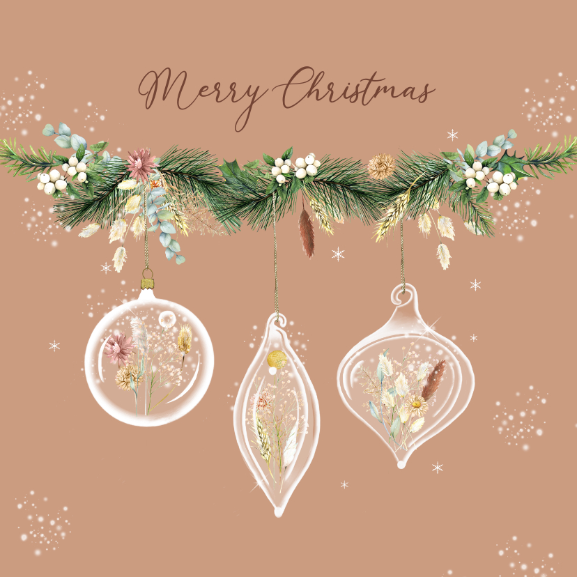 Kerstballen glas droogbloemen - Kerstkaarten Kerstkaarten - Kerstballen glas droogbloemen