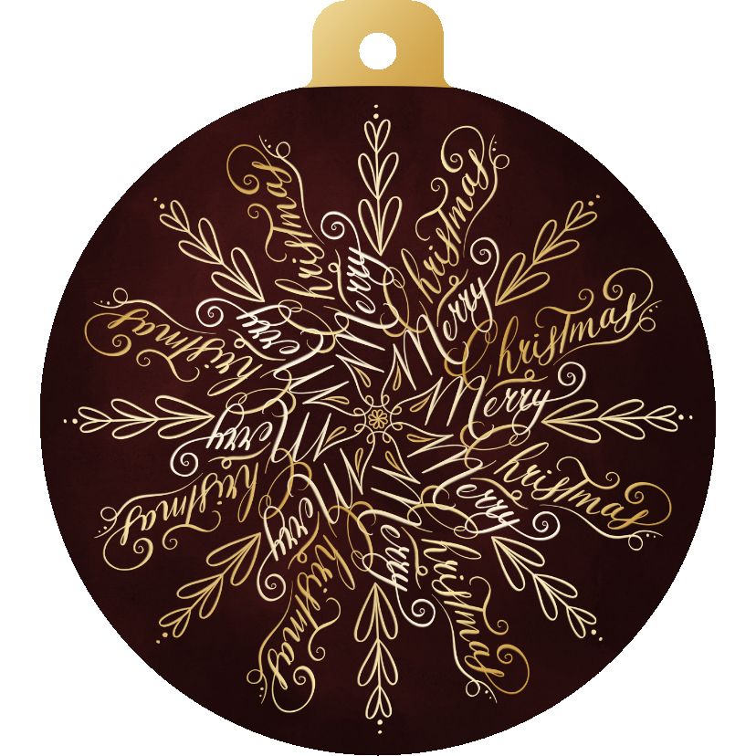 Kerstkaarten - Kerstbalvorm kaart Merry Christmas sneeuwvlok typografie