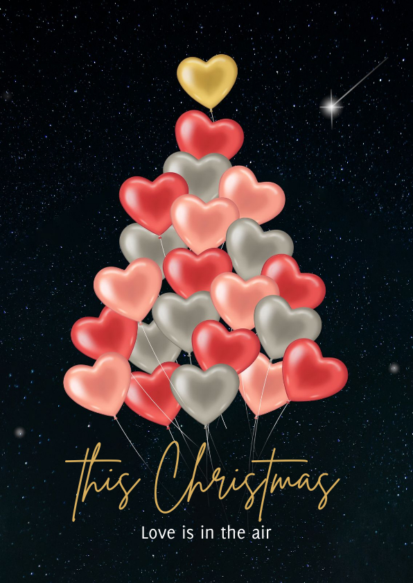 Kerstboom hartjes ballonnen liefde - Kerstkaarten Kerstkaarten - Kerstboom hartjes ballonnen liefde