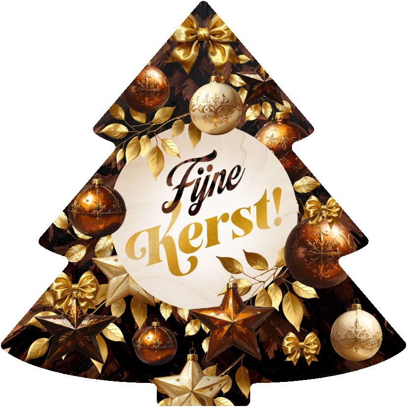 Kerstboomvorm kerstkaart bruine takken, kerstballen sterren - Kerstkaarten Kerstkaarten - Kerstboomvorm kerstkaart bruine takken, kerstballen sterren