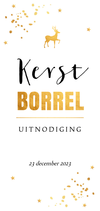 Kerstkaarten - Kerstborrel langwerpig goudlook typografie