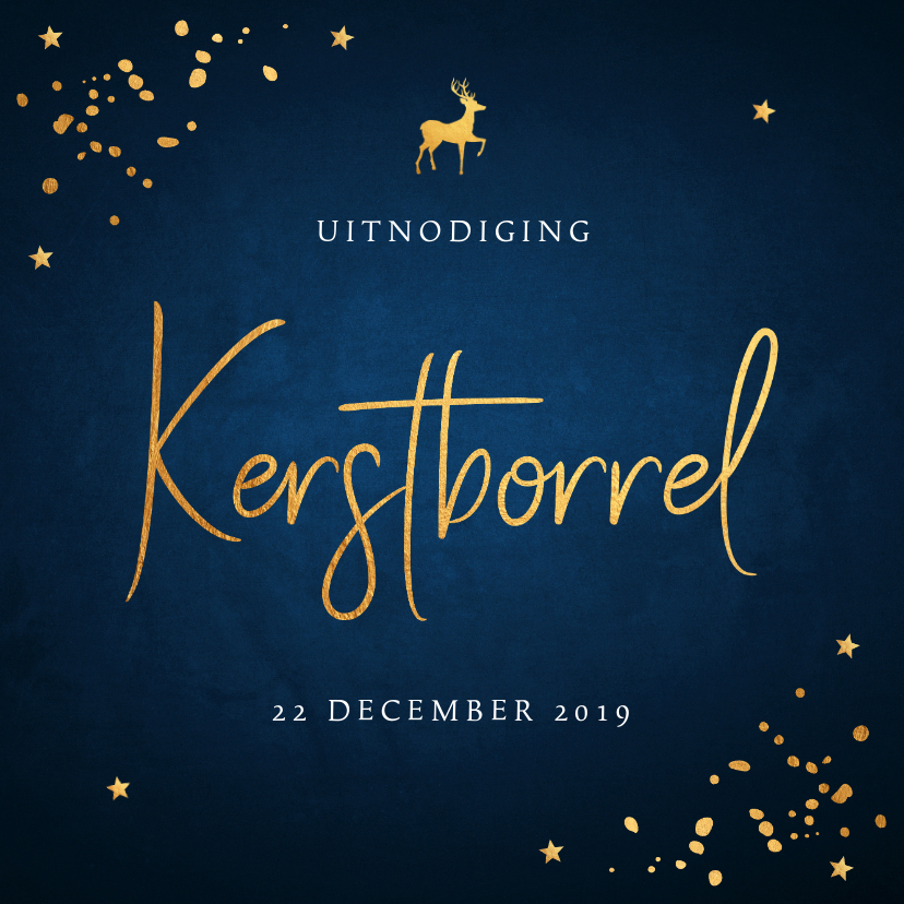 Kerstborrel uitnodiging donkerblauw confetti goudlook - Kerstkaarten Kerstkaarten - Kerstborrel uitnodiging donkerblauw confetti goudlook