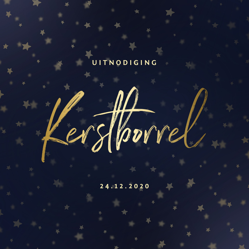 Kerstborrel uitnodiging goud met sterren - Kerstkaarten Kerstkaarten - Kerstborrel uitnodiging goud met sterren