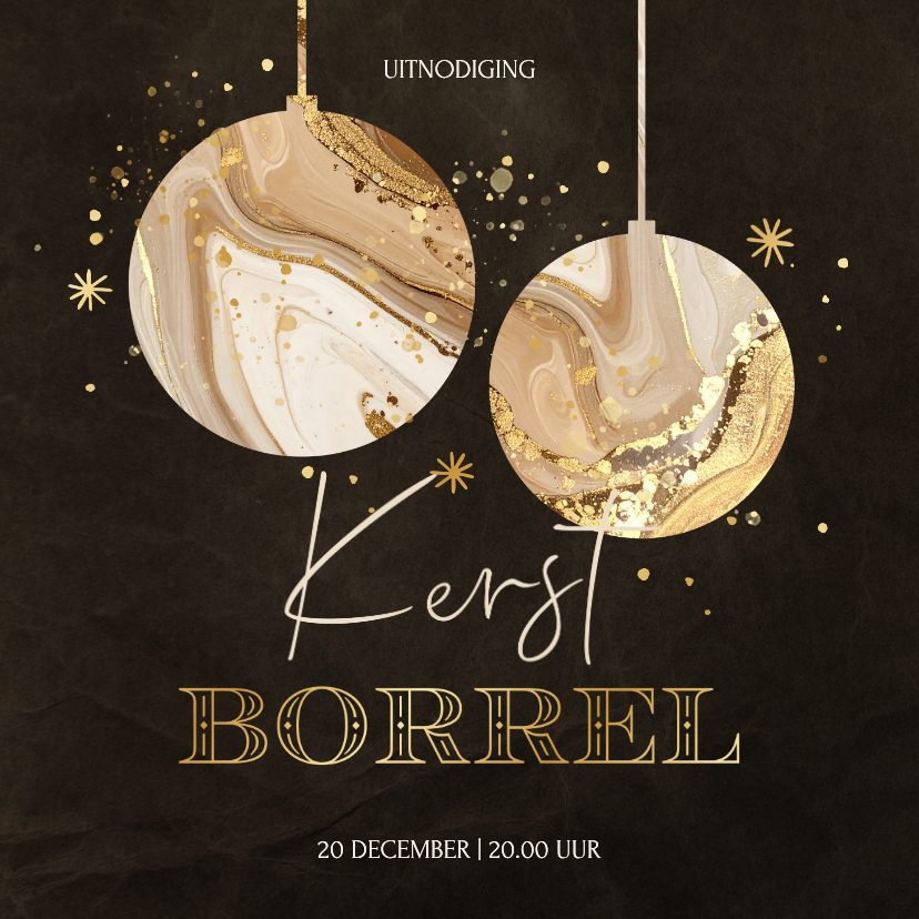 Kerstborrel uitnodiging met marmer kerstballen - Kerstkaarten Kerstkaarten - Kerstborrel uitnodiging met marmer kerstballen