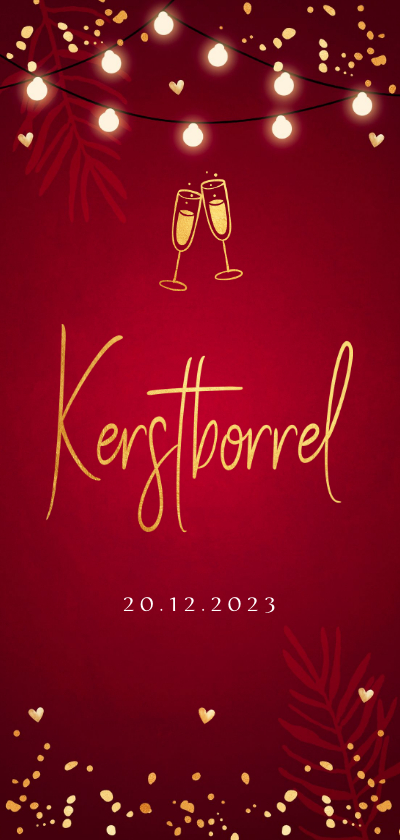 Kerstborrel uitnodiging rood confetti goudlook - Kerstkaarten Kerstkaarten - Kerstborrel uitnodiging rood confetti goudlook