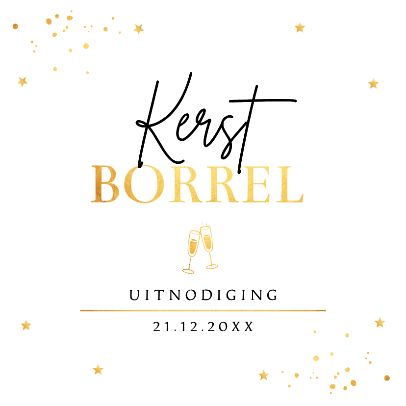 Kerstborrel uitnodiging wit champagneglazen goudlook - Kerstkaarten Kerstkaarten - Kerstborrel uitnodiging wit champagneglazen goudlook