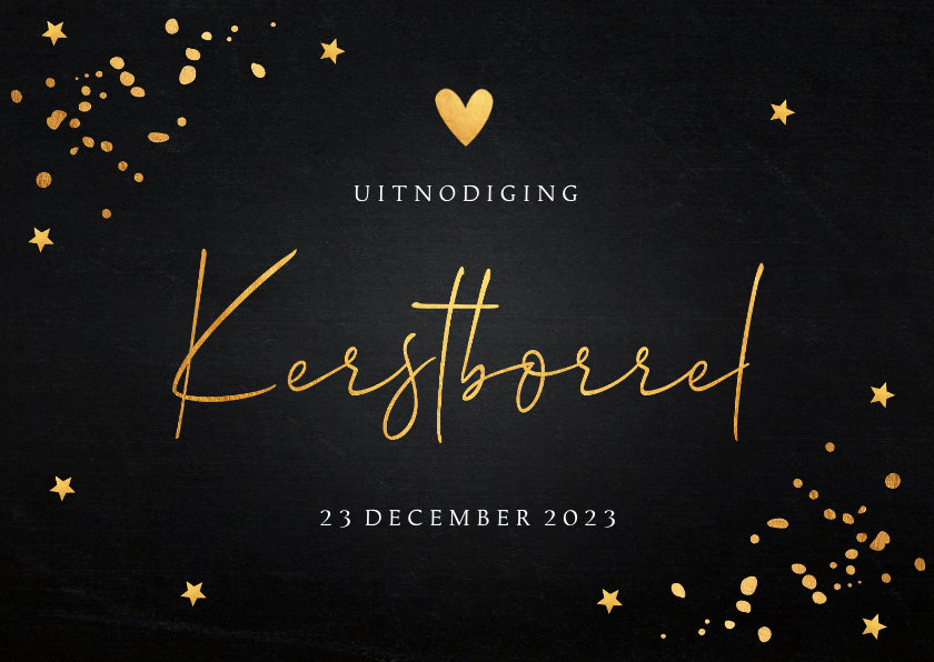 Kerstborrel uitnodiging zwart goudlook confetti - Kerstkaarten Kerstkaarten - Kerstborrel uitnodiging zwart goudlook confetti
