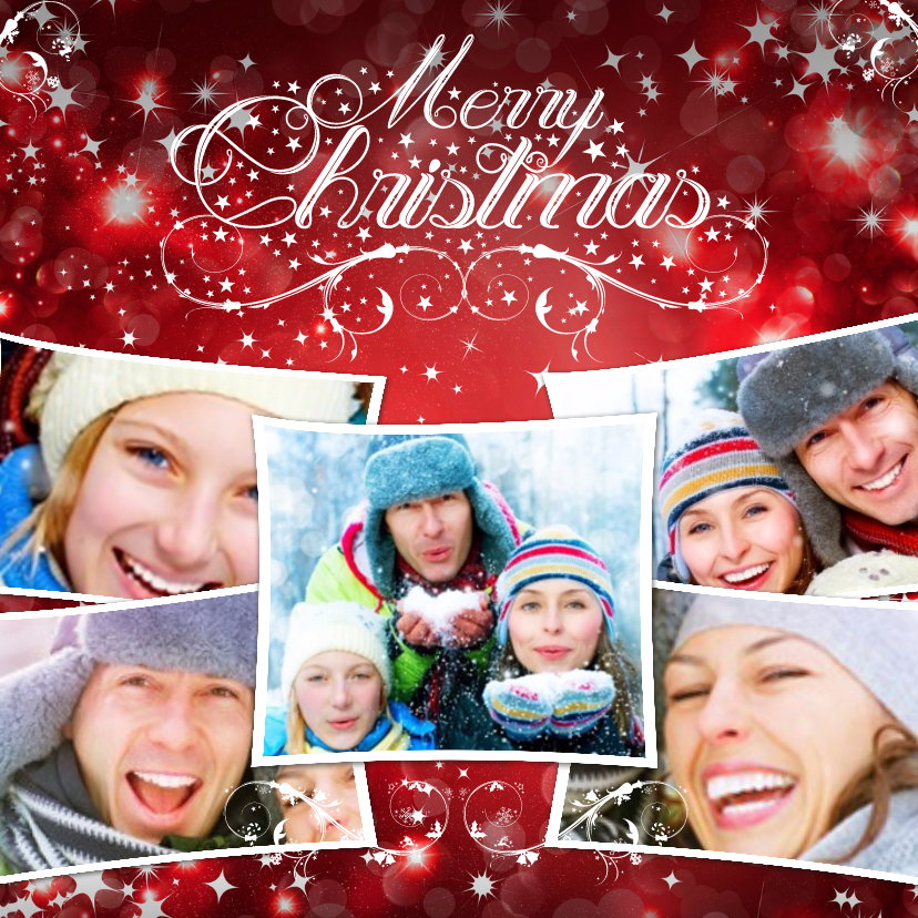 Kerstcollage rood 5 foto's - BK - Kerstkaarten Kerstkaarten - Kerstcollage rood 5 foto's - BK
