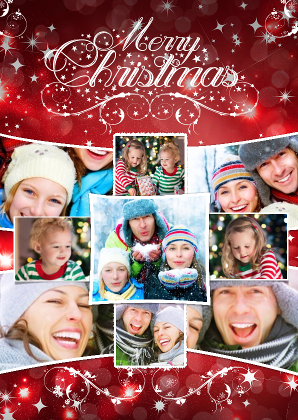 Kerstcollage rood 9 foto's - Kerstkaarten Kerstkaarten - Kerstcollage rood 9 foto's