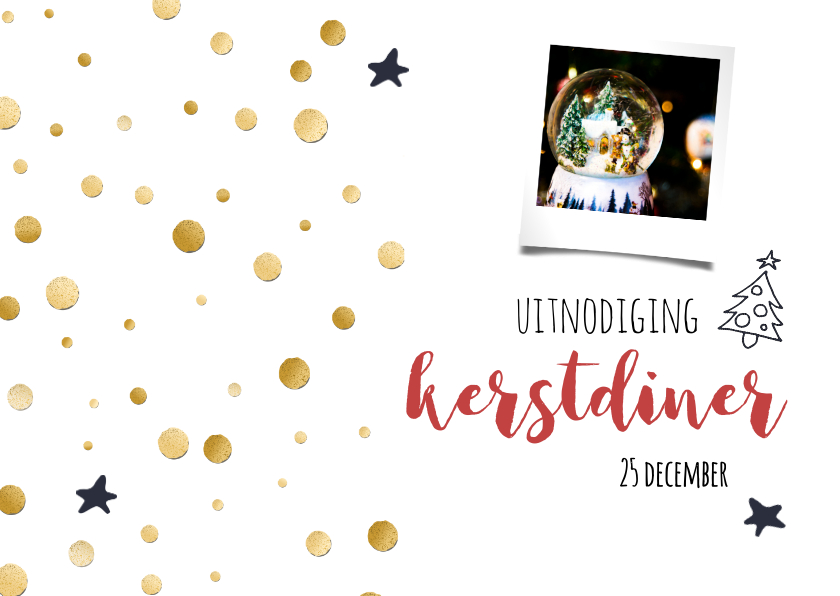 Kerstkaarten - Kerstdiner goud/zwart wit