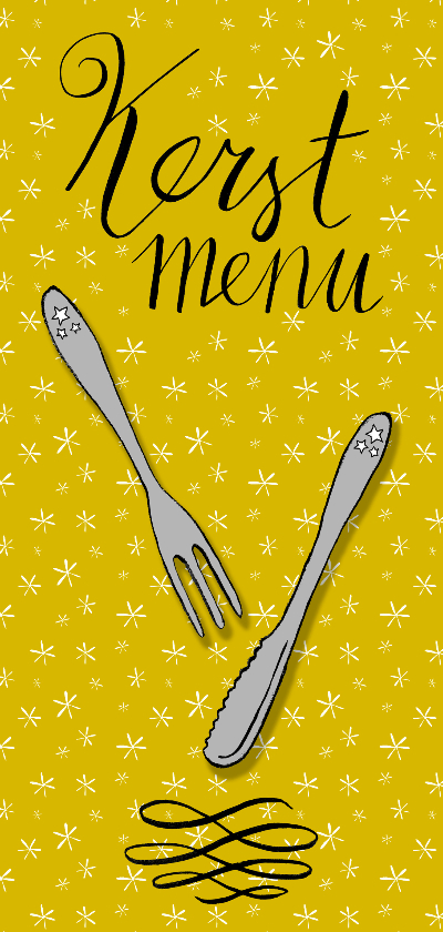 Kerstdiner handlettering bestek geel - Kerstkaarten Kerstkaarten - Kerstdiner handlettering bestek geel
