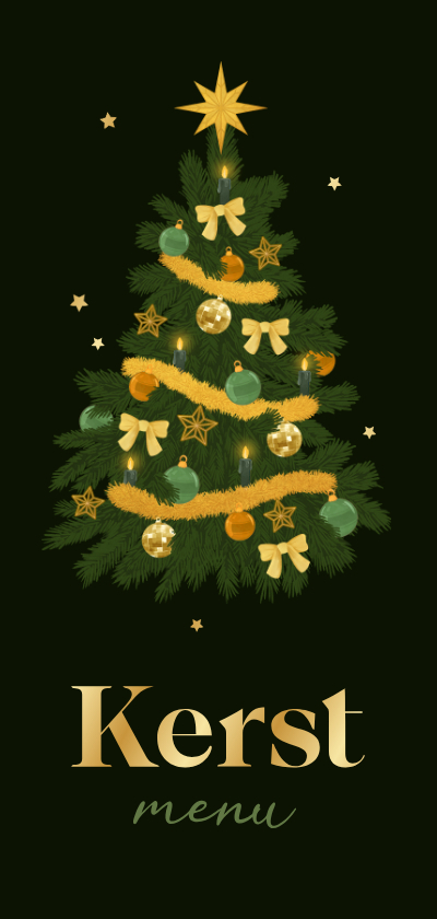 Kerstdiner kerstboom menukaart goud sterretjes decoratie - Kerstkaarten Kerstkaarten - Kerstdiner kerstboom menukaart goud sterretjes decoratie