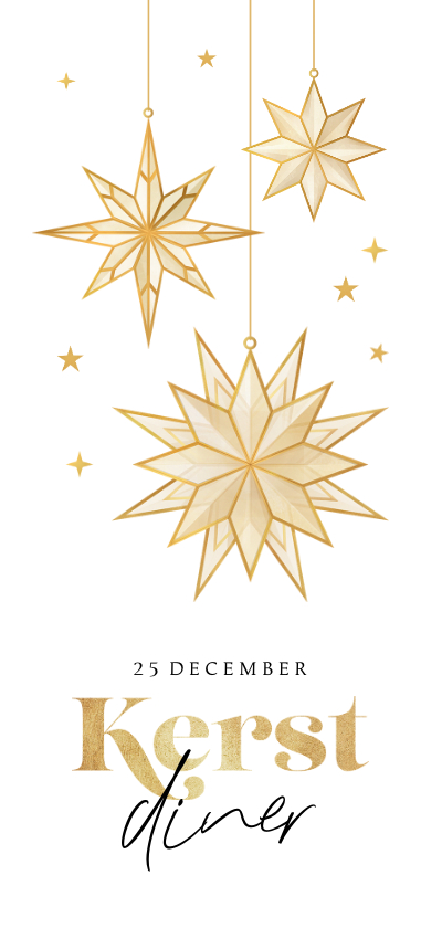Kerstkaarten - Kerstdiner menukaart sterren chique stijlvol wit goud