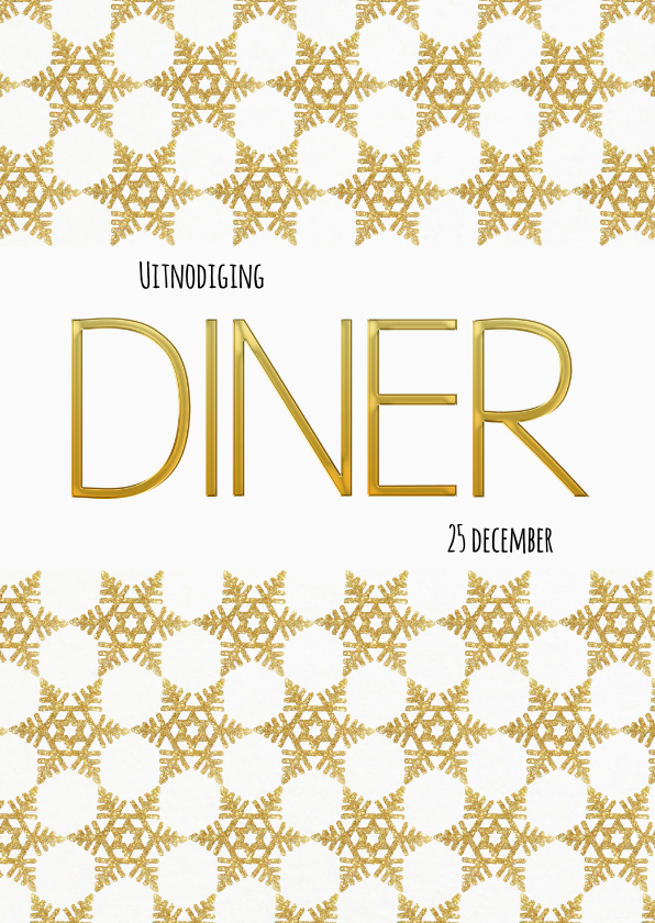 Kerstdiner uitnodiging 4 gouden ijskristallen - Kerstkaarten Kerstkaarten - Kerstdiner uitnodiging 4 gouden ijskristallen
