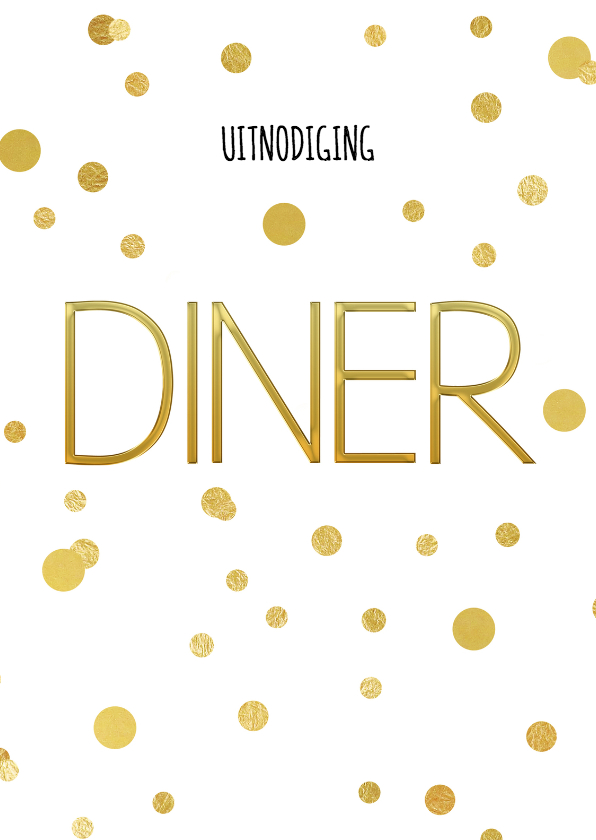 Kerstdiner uitnodiging diner en confetti goud - Kerstkaarten Kerstkaarten - Kerstdiner uitnodiging diner en confetti goud