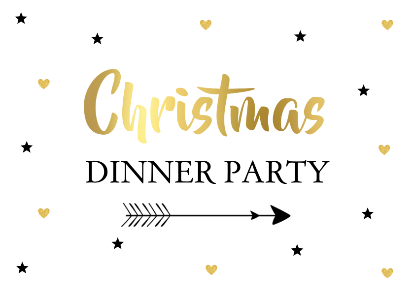 Kerstdiner uitnodiging goud - LB - Kerstkaarten Kerstkaarten - Kerstdiner uitnodiging goud - LB