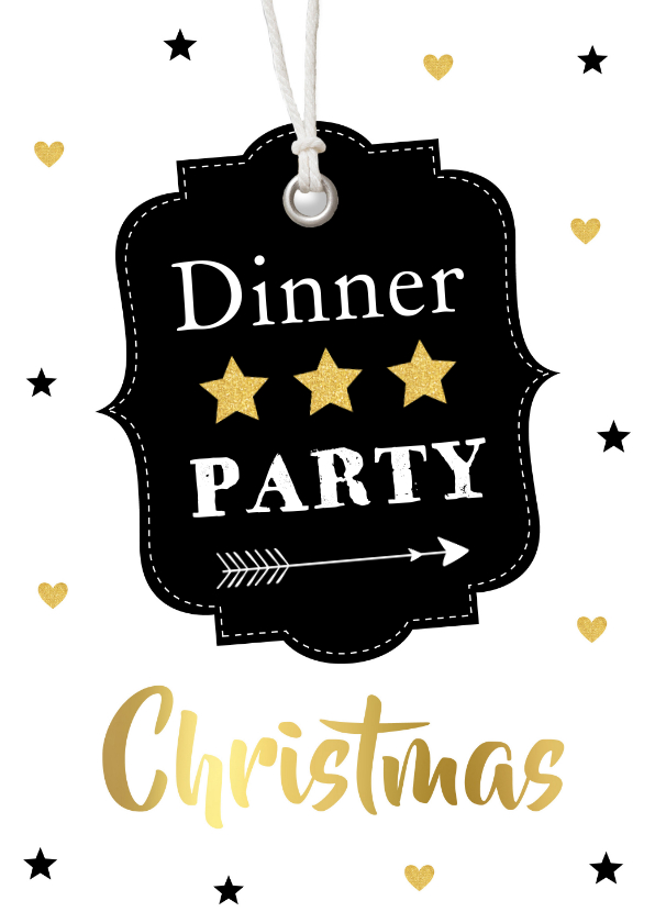 Kerstdiner uitnodiging label confetti zwart - LB - Kerstkaarten Kerstkaarten - Kerstdiner uitnodiging label confetti zwart - LB