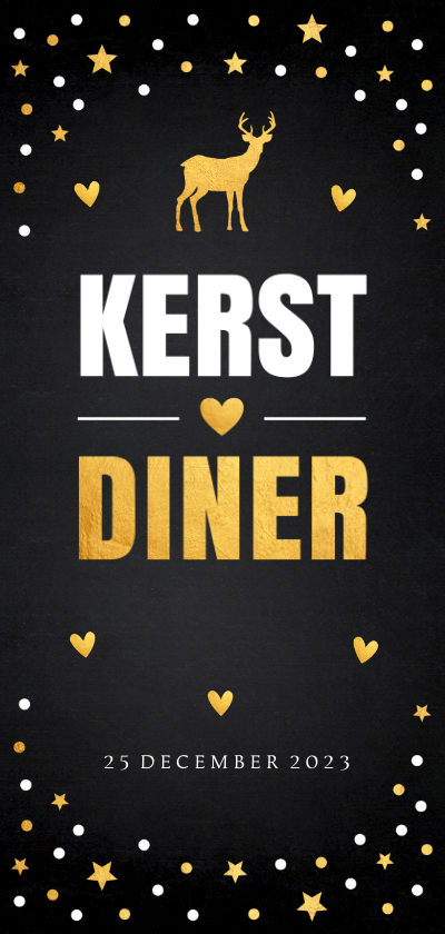 Kerstdiner uitnodiging langwerpig confetti goudlook - Kerstkaarten Kerstkaarten - Kerstdiner uitnodiging langwerpig confetti goudlook