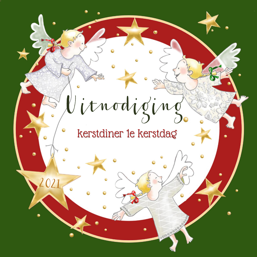 Kerstdiner - uitnodiging met engeltjes - Kerstkaarten Kerstkaarten - Kerstdiner - uitnodiging met engeltjes