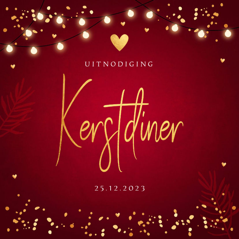 Kerstdiner uitnodiging rood confetti goudlook - Kerstkaarten Kerstkaarten - Kerstdiner uitnodiging rood confetti goudlook