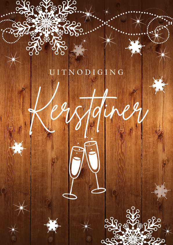 Kerstdiner uitnodiging sneeuwvlokken houtlook - Kerstkaarten Kerstkaarten - Kerstdiner uitnodiging sneeuwvlokken houtlook