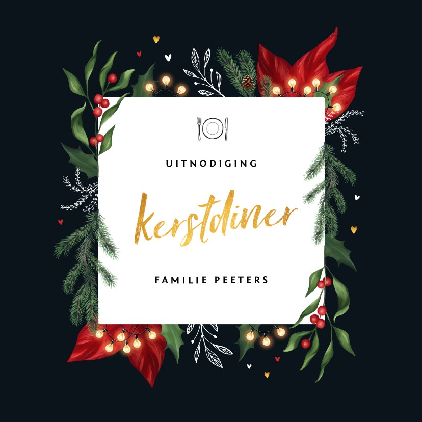Kerstdiner uitnodiging stijlvol met winterse elementen - Kerstkaarten Kerstkaarten - Kerstdiner uitnodiging stijlvol met winterse elementen