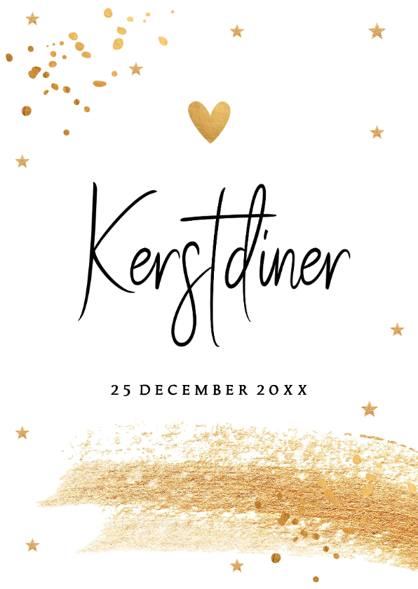Kerstdiner uitnodiging wit goudlook confetti brush - Kerstkaarten Kerstkaarten - Kerstdiner uitnodiging wit goudlook confetti brush