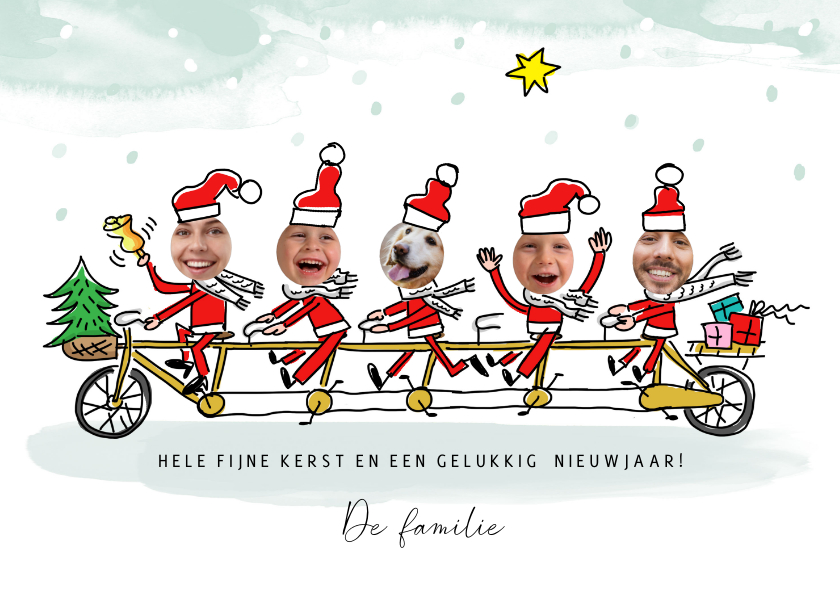 Kerstfamilie op tandem met 5 foto's - Kerstkaarten Kerstkaarten - Kerstfamilie op tandem met 5 foto's