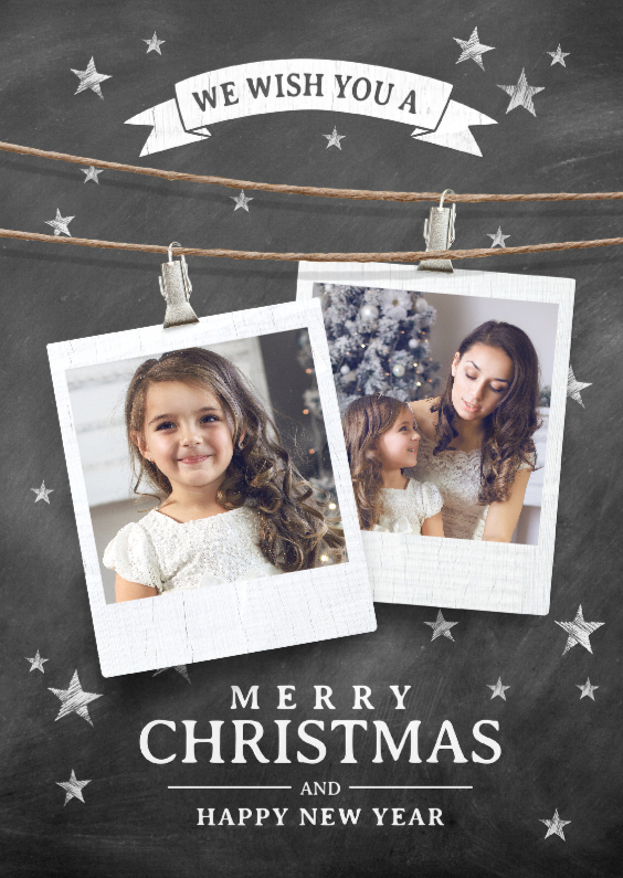 Kerstkaart 2 fotos krijtbord - Kerstkaarten Kerstkaarten - Kerstkaart 2 fotos krijtbord