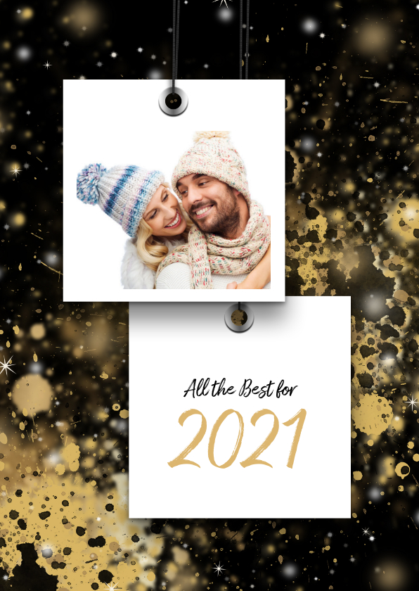 Kerstkaart 2 x foto goud A - Kerstkaarten Kerstkaarten - Kerstkaart 2 x foto goud A