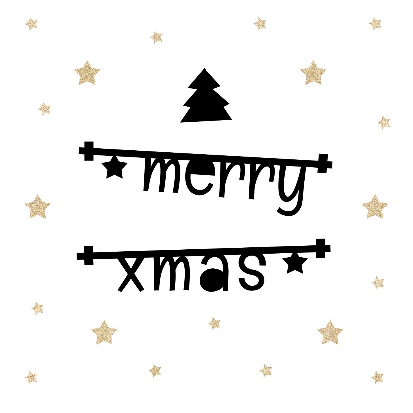 Kerstkaart 2019 met tekstbanners en gouden sterren - Kerstkaarten Kerstkaarten - Kerstkaart 2019 met tekstbanners en gouden sterren