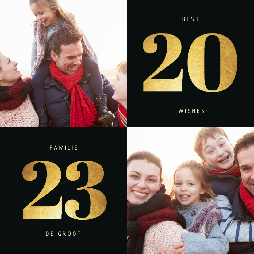 Kerstkaart 2022 goudlook met 2 foto's - Kerstkaarten Kerstkaarten - Kerstkaart 2022 goudlook met 2 foto's