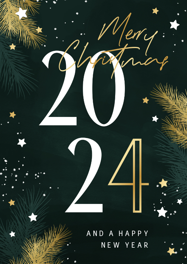 Kerstkaart 2024 met kersttakjes en gouden | Kaartje2go