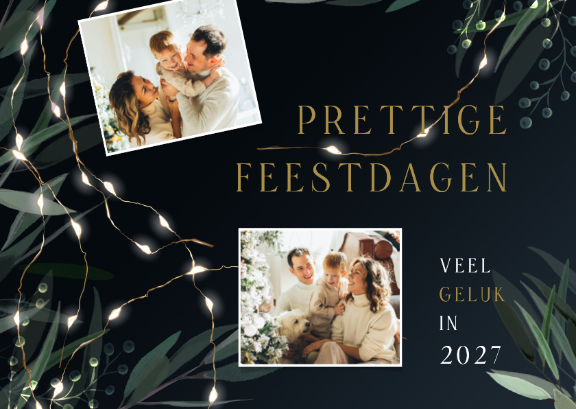 Kerstkaart 2026-2027 met 2 foto's en takjes - Kerstkaarten Kerstkaarten - Kerstkaart 2026-2027 met 2 foto's en takjes
