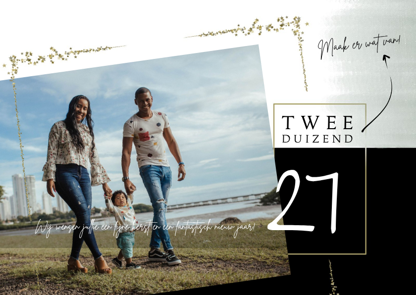 Kerstkaart 2026-2027, met foto en sterretjes in goudlook - Kerstkaarten Kerstkaarten - Kerstkaart 2026-2027, met foto en sterretjes in goudlook