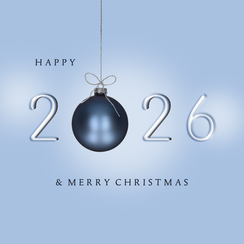 Kerstkaarten - Kerstkaart 2026 blauw kerstballen