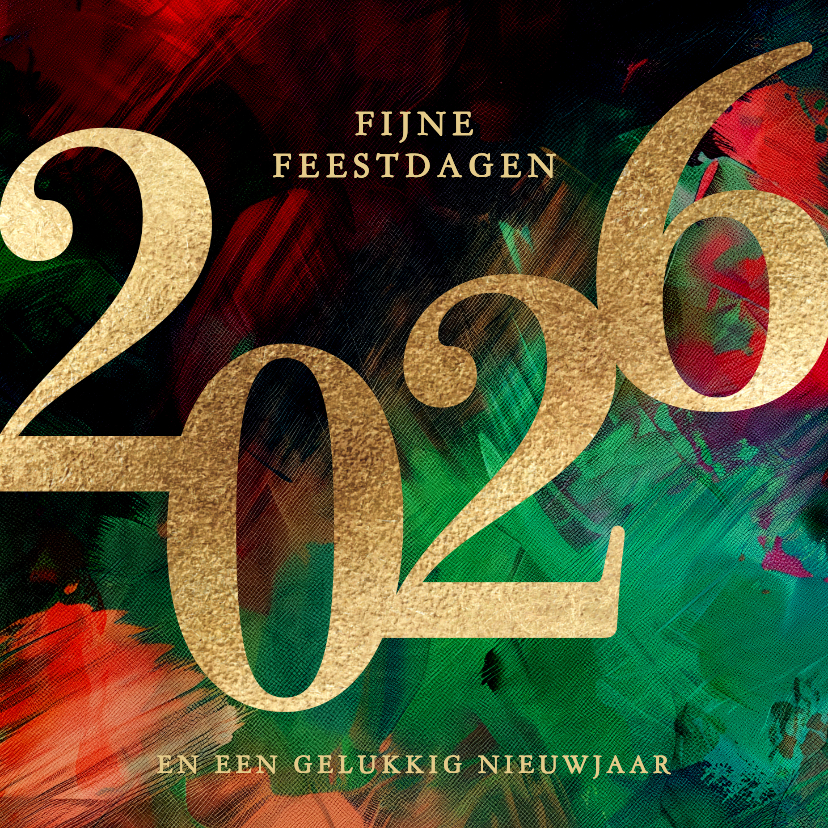 Kerstkaarten - Kerstkaart 2026 groen rood verf